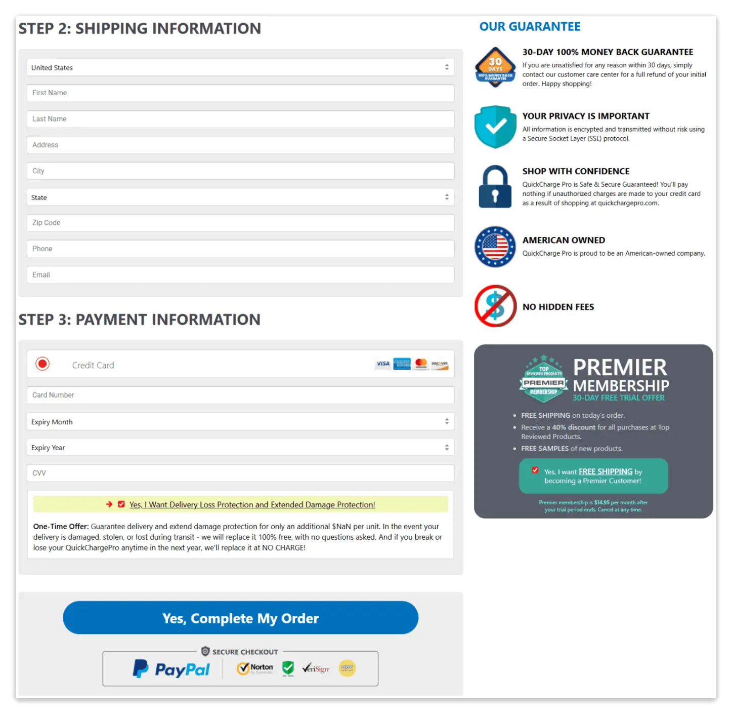 QuickChargePro Secure Checkout Page